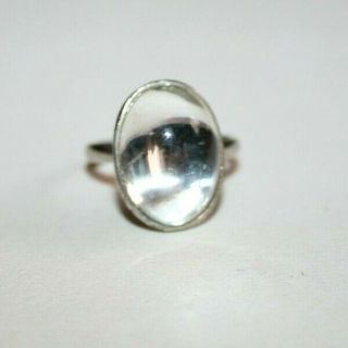 Vintage Art Deco To 1950s Large Rock Crystal Cabuchon Silver Plated Ring