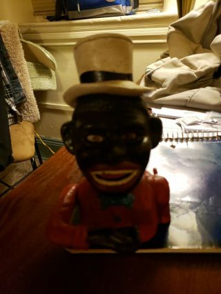 Black Americana Mechanical Bank Vintage Style Jolly Boy Cast Iron Well