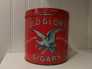 Old Glory Cigar Tobacco Tin Antique Advertising Stogie Can Humidor Lid Eagle
