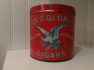 OLD GLORY CIGAR TOBACCO TIN ANTIQUE ADVERTISING STOGIE CAN HUMIDOR LID EAGLE 3
