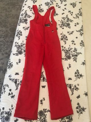 Vintage Fera Wool Blend Ski Pants Bibs Red Stirrups Womens 10l