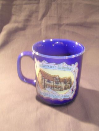 Shakespeare ' s Birthplace Stratford Upon Avon Dark Blue Coffee Mug VTG 3