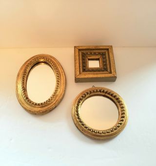 Vintage Small Set Of 3 Gold Gilt Beaded Wooden Mirrors Made In Italy,  Nyc