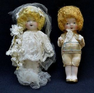 Antique Victorian Bisque Bride & Groom Doll Wedding Cake Toppers French Dolls