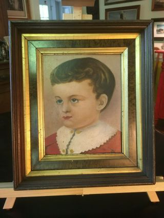 Antique Oil On Board Painting Of A Child