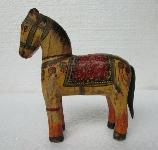 Old Vintage Hand Carved Painted Wooden Horse Statue