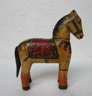 Old Vintage Hand Carved Painted Wooden Horse Statue 2
