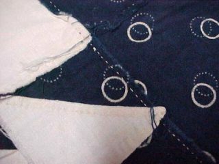 Vintage Antique Quilt Bear Paw Hand Pieced Blocks Blue Indigo Fabric 14 