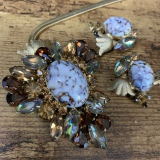 Vintage Juliana D&e Art Glass Rhinestone Necklace & Matching Earrings