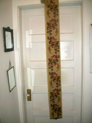 Vintage Huge 60 " X 7 " Needlepoint Bell Pull,  Great Hardware