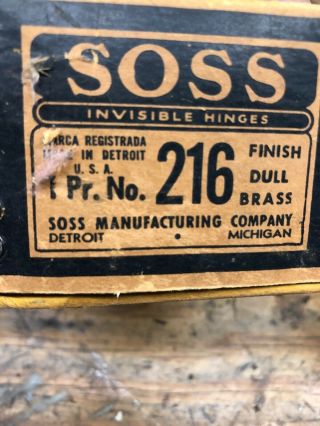 (8) Soss Invisible Hinges 216 Vintage Dull Brass 4.  5” Tall X 3” But Aged. 2