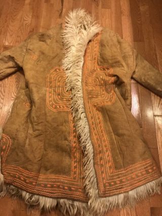 Authentic Antique Period Sheepskin Embroidered Suede Coat Tibetan? Repurpose?