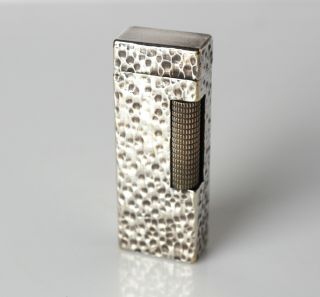 Vintage Dunhill Rollagas Silver Plate Lighter C1970 Hammered Texture Switzerland