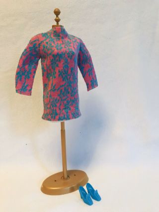 Vintage Barbie Sharp Shift Mod Dress Pak 0020 1970 Rare Pink W/ Blue Design