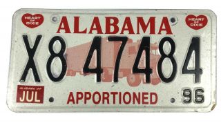 Alabama 1996 Apportioned Truck License Plate X8 47484 W Tractor Trailer Graphic