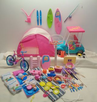 Vintage Barbie Doll Loving Family Camping Sports With Golf Cart & Accessories