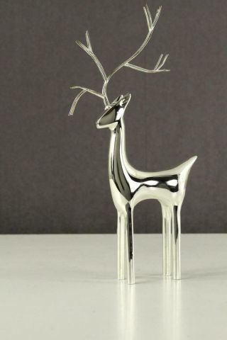 Vintage Mid Century Modern Silver Tone Metal Scandinavian Reindeer Figurine
