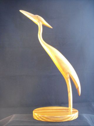 Large Mid Century Mcm Heron Stork Carved Striking Yellow Glass Eyes 16 "