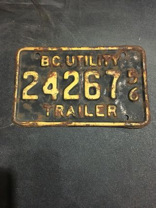 1956 Bc British Columbia Trailer Licence Plate 24267 License Plate