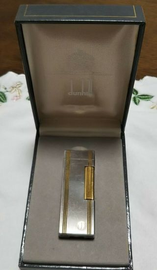 Vintage Dunhill Rollagas Lighter Swiss Made Silver Gold Line D Mark