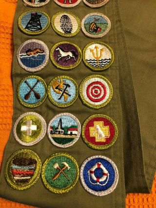 Vintage Boy Scout BSA Merit Badge Sash With 21 Merit Badges 3