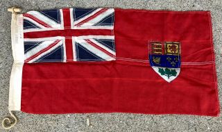 Antique Vintage Ensign Canadian Naval Scyco Flag 3’ X 18” Wood Toggle