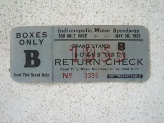 1955 Indianapolis Indy 500 Motor Speedway Return Check Ticket,  Boxes Only