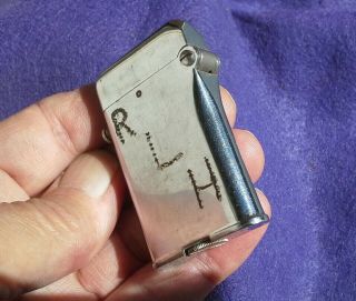 Thorens Swiss Cigaret Lighter Plain Nickel Silver - Hand Incised Monogram Vg Snap