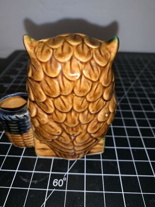 Vintage Green Yellow Ceramic Owl Toothpick Holder Made In Japan 3