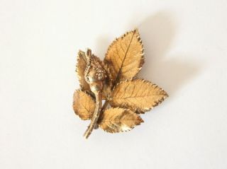 Vintage Flora Danica Denmark Leaves Brooch Gold Vermeil Pin Tests Silver