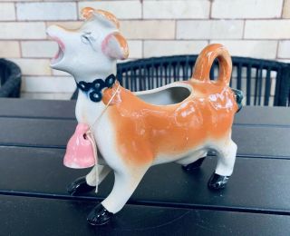 Vintage Ceramic Cow Creamer Pitcher With Bell