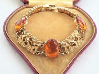 Vintage Sarah Coventry Bracelet Signed Open Back Bezel Set Amber Glass