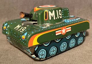 Vintage Modern Toys Japan Tin Litho Tank M - 19 Friction Toy Vehicle Military