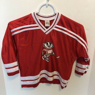 Vintage University Of Wisconsin Badgers Hockey Jersey,  Youth Size 4,  Red Nylon