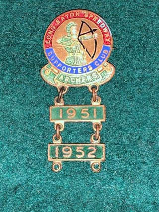 Vintage Long Eaton Speedway Supporters Club Enamel Badge Archers 1951 1952 Old