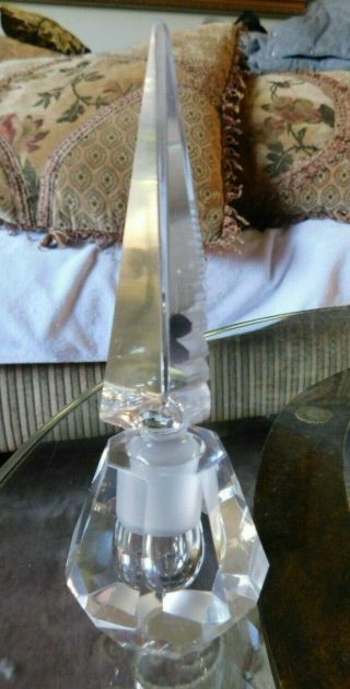 Vintage Cut Clear Glass Perfume Bottle W/ Tall Glass Stopper 5 1/4 " Art Deco