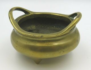 Antique Chinese Small Bronze Tripod Censer Bowl With 6 - Character Mark (425g)