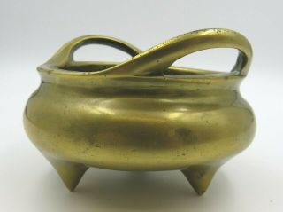 Antique Chinese Small Bronze Tripod Censer Bowl with 6 - Character Mark (425g) 3