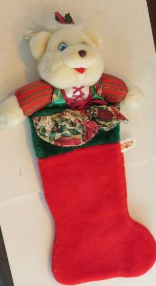 Vintage The Merry Gifts Of Christmas Plush Teddy Bear Stocking/sock 22 "