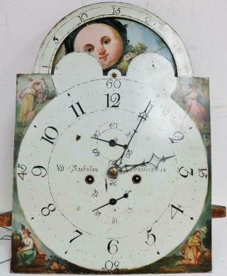 Antique English 8 Day Striking Moonphase Longcase Grandfather Clock Movement