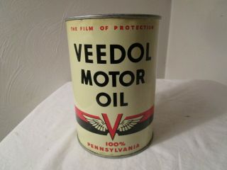 Rare Vintage Veedol Motor Oil Can One Quart 1 Qt 100 Pennsylvania Empty
