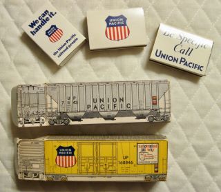 2 Union Pacific Railroad Advertising Wooden Match Boxes - 9 Boxes Of Matches