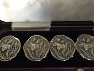 Set Of 6 Art Nouveau Iris Pattern Silver Buttons Birmingham 1901 Henry Matthews 2