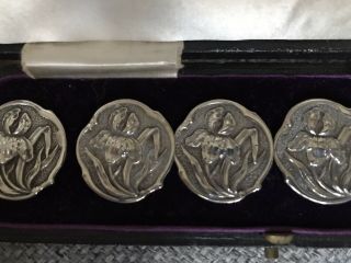 Set Of 6 Art Nouveau Iris Pattern Silver Buttons Birmingham 1901 Henry Matthews 3