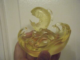 Tittot Chinese Crystal Coy Fish Riding The Waves Marked And Signed Rare