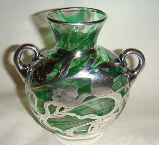 Vintage Sterling Silver Overlay Art Glass Vase - Fabulous