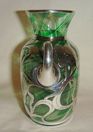 Vintage Sterling Silver Overlay Art Glass Vase - Fabulous 2
