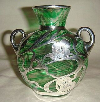 Vintage Sterling Silver Overlay Art Glass Vase - Fabulous 3