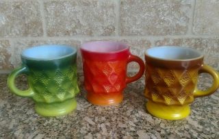 Vintage Anchor Hocking Fire King Kimberly Diamond Coffee Mugs/ Cups Set Of 3