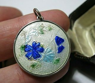 Vintage Jewellery Sterling Silver Guilloche Enamel Flower Necklace Pendant A/f